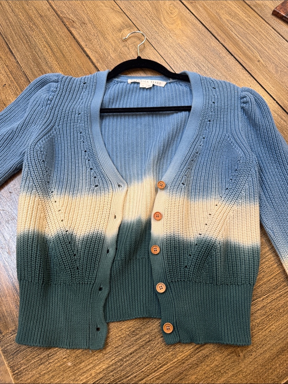 Veronica Beard Blue Cream Green Ombre Knit Cardigan